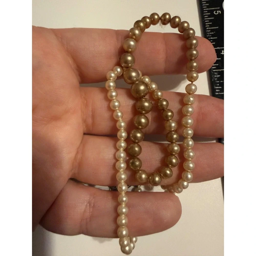 Vintage Graduated Faux Pearl Necklace Sterling Silver Filigree Clasp 17 Inch
